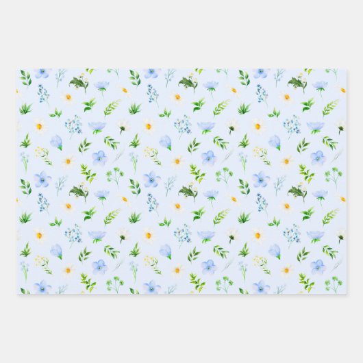 Forget Me Nots and Daisies with Foliage Pattern Geschenkpapier Set (Vorderseite 2)