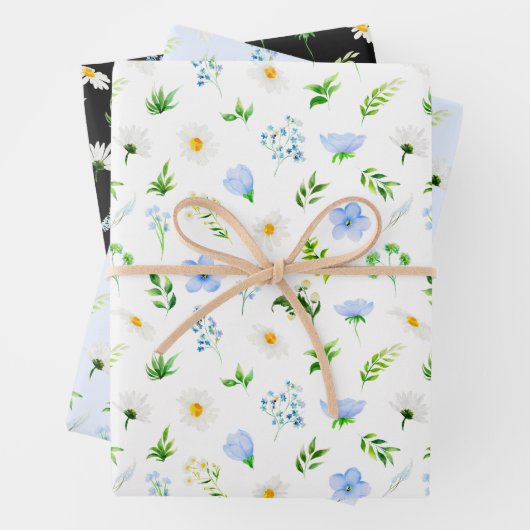 Forget Me Nots and Daisies with Foliage Pattern Geschenkpapier Set (Beispiel)