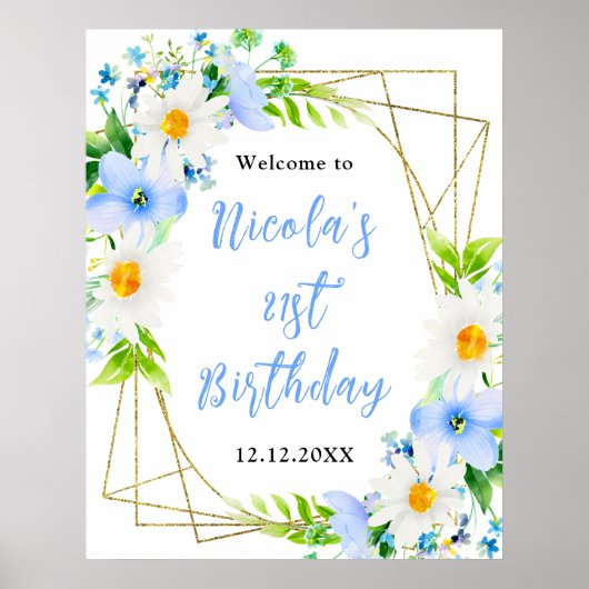 Forget-Me-Nots Daisies Birthday Welcome Poster (Vorne)