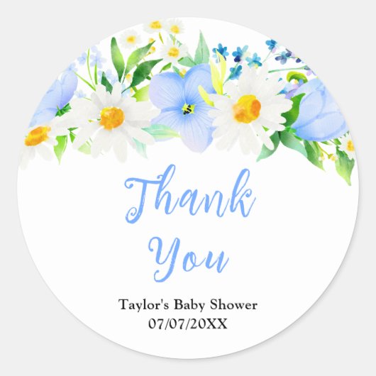 Forget-Me-Nots Floral Baby Shower Thank You Runder Aufkleber (Vorderseite)