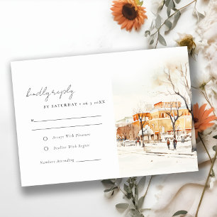 Forgo North Dakota City Scape Wassercolor Wedding RSVP Karte