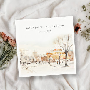 Forgo North Dakota City Scape Wassercolor Wedding Serviette