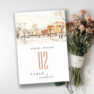 Forgo North Dakota City Scape Wassercolor Wedding Tischnummer