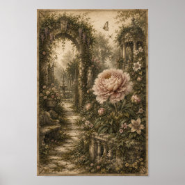 Forgotten Garden Peony Vintage Botanical Wall Art Poster
