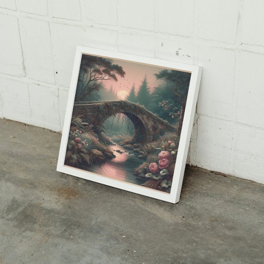 Forgotten Ivy Bridge in Twilight Misty Forest Leinwanddruck