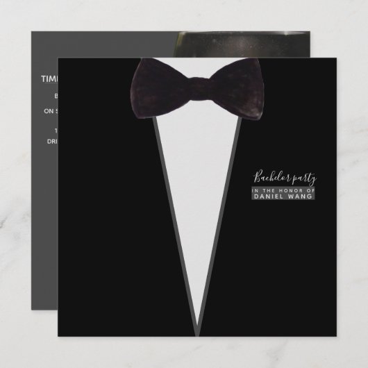 Forhim-tuxedo-bow-Krawatte-Party-Bachelor-Party Einladung (Vorne/Hinten)