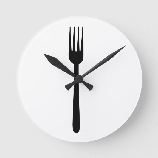 Fork Cutlery Silhouette Einfache Feinschmecker Lie Runde Wanduhr (Vorderseite)