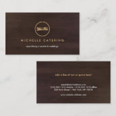 FORK & KNIFE LOGO DESIGN AUF DUNKELBROWN WOODGRAIN VISITENKARTE (Vorne/Hinten)