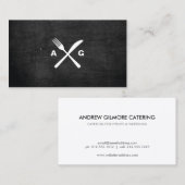 FORK & KNIFE LOGO MONOGRAM Nr. 2 auf SCHWARZHOLZ Visitenkarte (Vorne/Hinten)