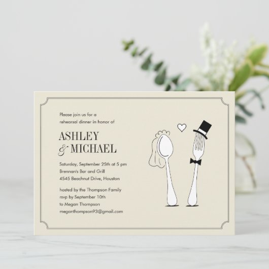 Fork Lieben Spoon Probe Abendessen Einladungen (Stehend Vorderseite)