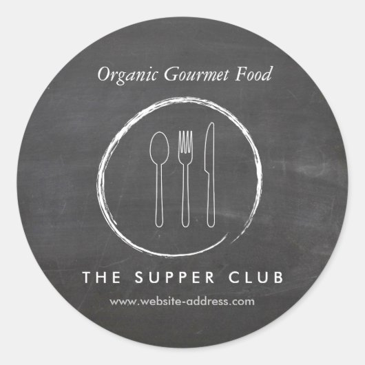 FORK SPOON KNIFE CHALKBOARD Lebensmittel und Cater Runder Aufkleber (Vorderseite)