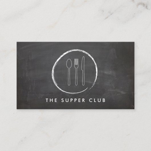 FORK SPOON KNIFE CHALKBOARD LOGO for Restaurant Visitenkarte (Vorderseite)