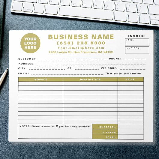 Form Business Quotation Gold Invoice Sales Receipt Notizblock