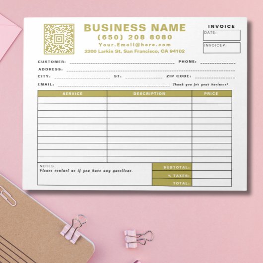 Form Business Quotation Invoice Sales Receipt QR Notizblock