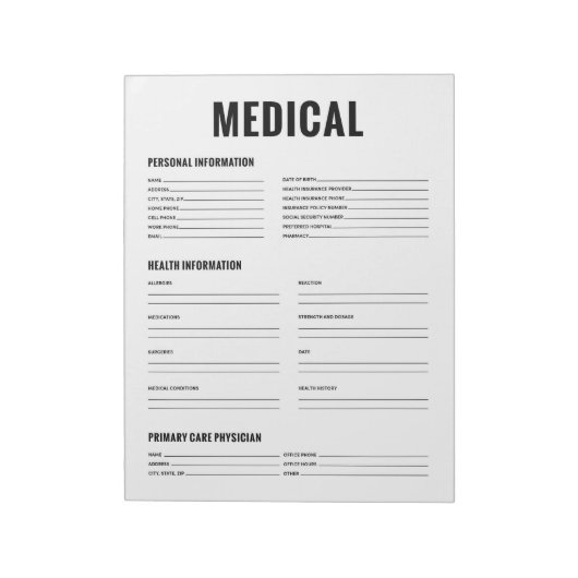 Form der medizinischen Organisation Notizblock (Rotiert)