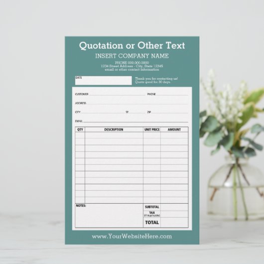 Form-Geschäftsquotation oder Rechnung kann Farbe b (Stehend Vorderseite)