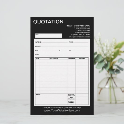 Form - Geschäftsquotierung oder Rechnung (Stehend Vorderseite)