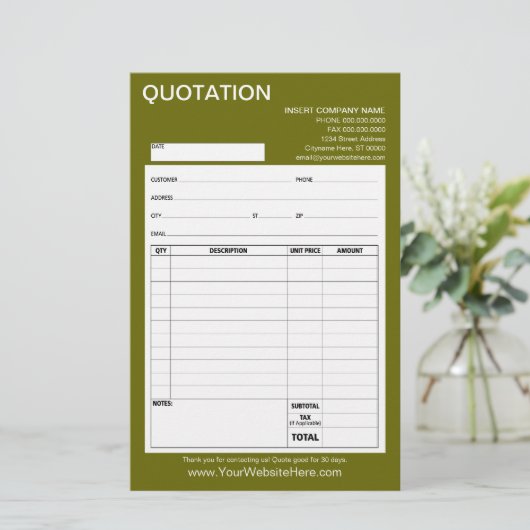 Form - Geschäftsquotierung oder Rechnung (Stehend Vorderseite)