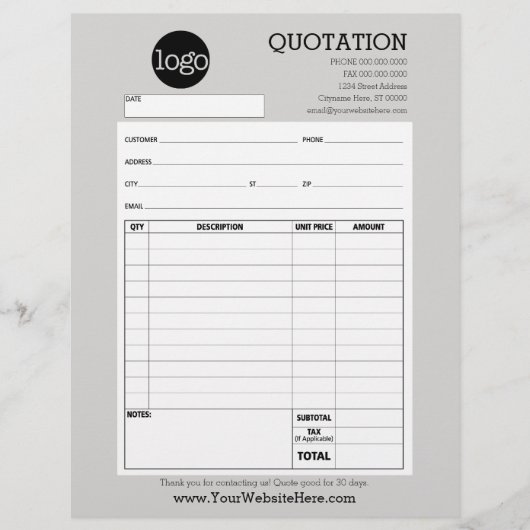 Form - Geschäftsquotierung oder Rechnung (Vorderseite)