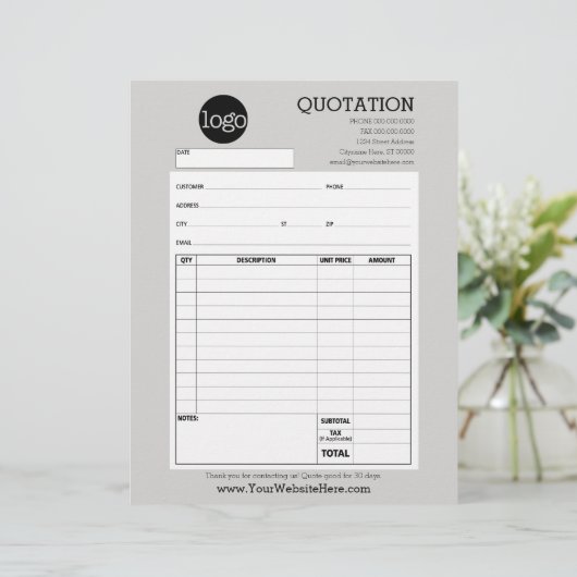 Form - Geschäftsquotierung oder Rechnung (Stehend Vorderseite)