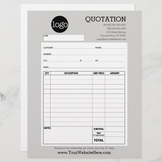 Form - Geschäftsquotierung oder Rechnung (Vorne/Hinten)