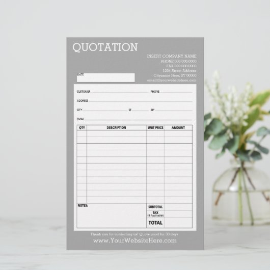 Form - Geschäftsquotierung oder Rechnung - leicht (Stehend Vorderseite)