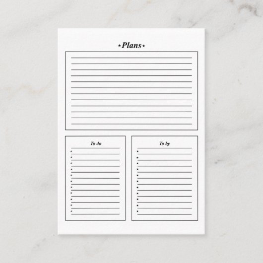 Form, Pläne, was zu tun ist, was zu kaufen Visitenkarte (Vorderseite)