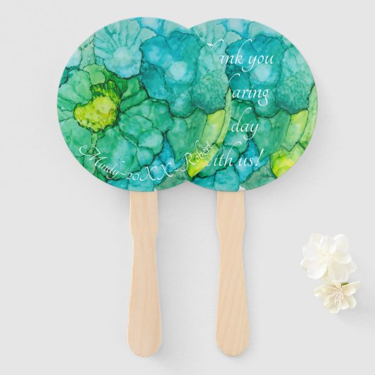 Form: Rundfächer "Blue-Grüntöne-Blume" Fächer (Vorne und Hinten)