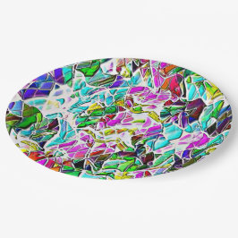 Form sehr farbiger Steine in Milchsuppe getaucht Pappteller