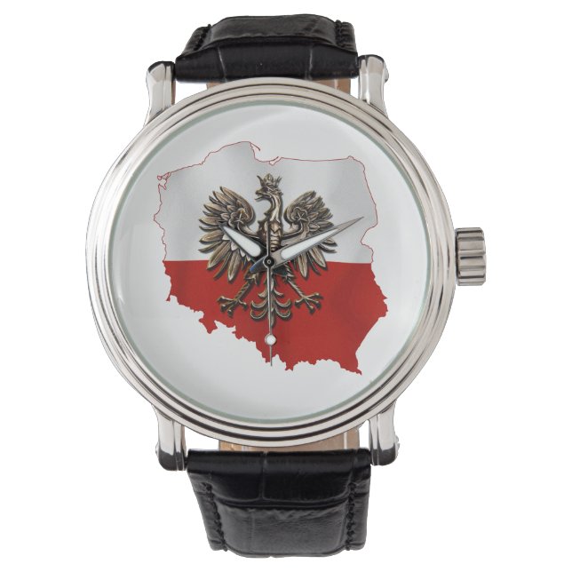 Form von Polen mit polischen Flag Farben und Adler Armbanduhr (Vorderseite)
