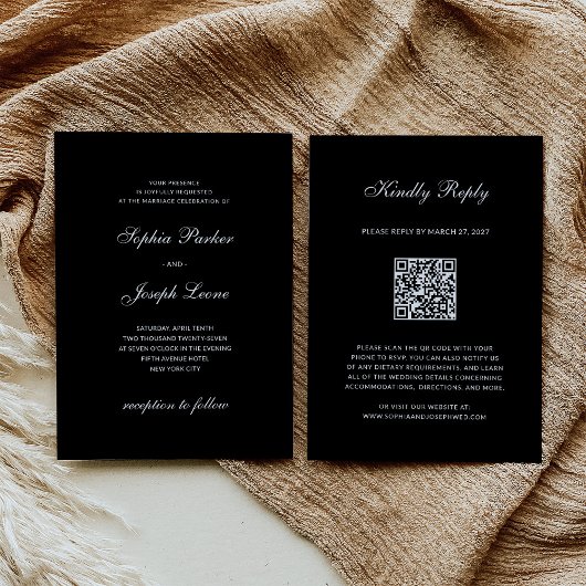 Formal and Classic | QR Code RSVP Black Wedding Einladung