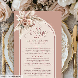 Formal Arch Pastel Pink Pampas Floral Wedding Menu Menükarte