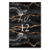 Formal Black Agate Gold Glitzer Table Card Tischnummer (Rückseite)