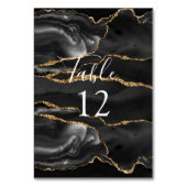Formal Black Agate Gold Glitzer Table Card Tischnummer (Vorderseite)