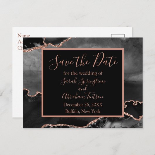 Formal Black Agate Save the Date Postkarten (Vorne/Hinten)