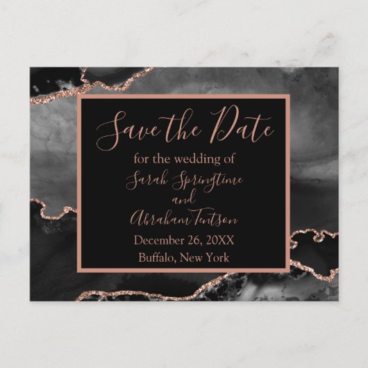 Formal Black Agate Save the Date Postkarten (Vorderseite)