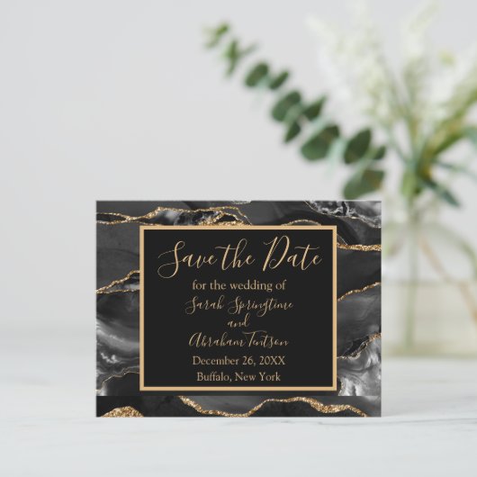 Formal Black Agate Save the Date Postkarten (Stehend Vorderseite)
