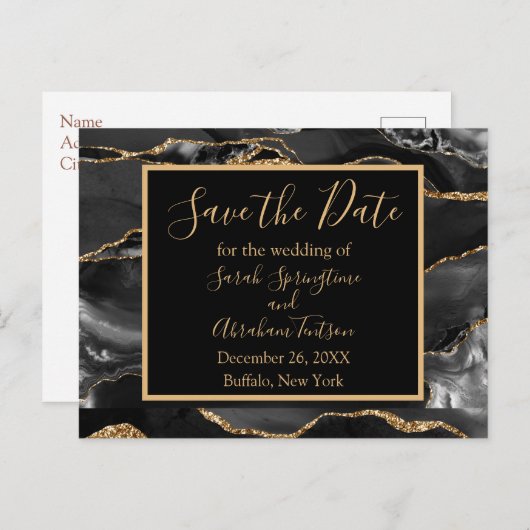 Formal Black Agate Save the Date Postkarten (Vorne/Hinten)