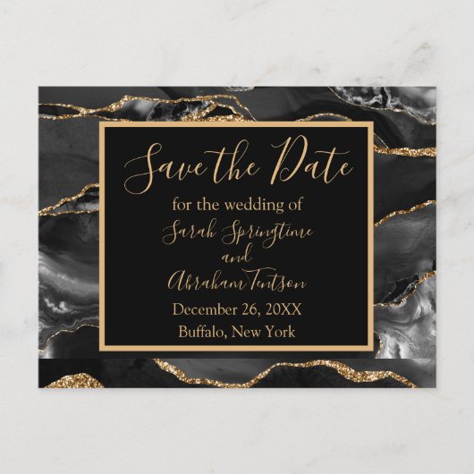 Formal Black Agate Save the Date Postkarten (Vorderseite)