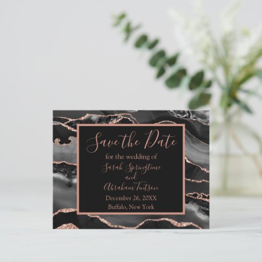 Formal Black Agate Save the Date Postkarten (Stehend Vorderseite)