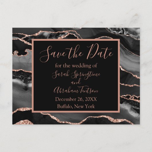 Formal Black Agate Save the Date Postkarten (Vorderseite)