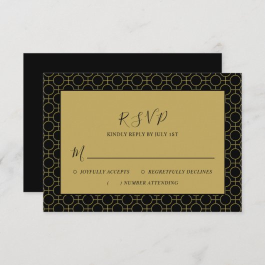 Formal Black and Gold Wedding RSVP Card (Vorne/Hinten)