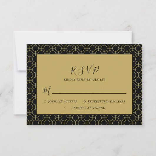 Formal Black and Gold Wedding RSVP Card Karte (Vorderseite)