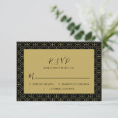 Formal Black and Gold Wedding RSVP Card Karte (Stehend Vorderseite)