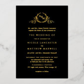 Formal Black and Real Gold Foil Monogram Wedding Folieneinladung (Vorderseite)