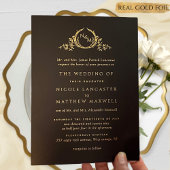 Formal Black and Real Gold Foil Monogram Wedding Folieneinladung