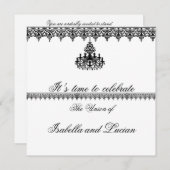 Formal Black and White Chandelier Goth Wedding Einladung (Vorne/Hinten)