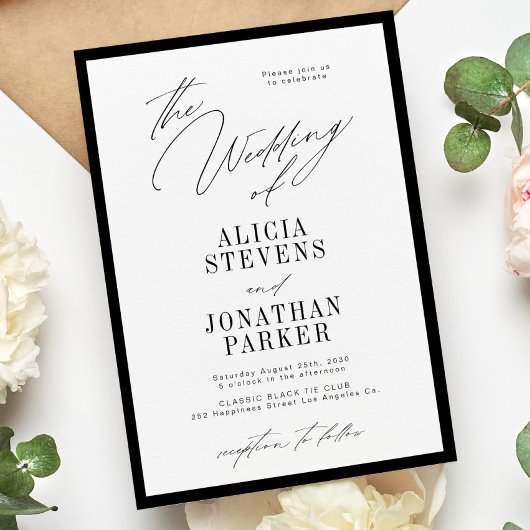 Formal black and white classic typography wedding einladung