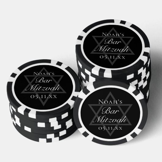 Formal Black Bar Mitzvah Star of David Custom Pokerchips (Stapel)