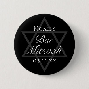 Formal Black Bar Mitzvah Star von David Custom Button